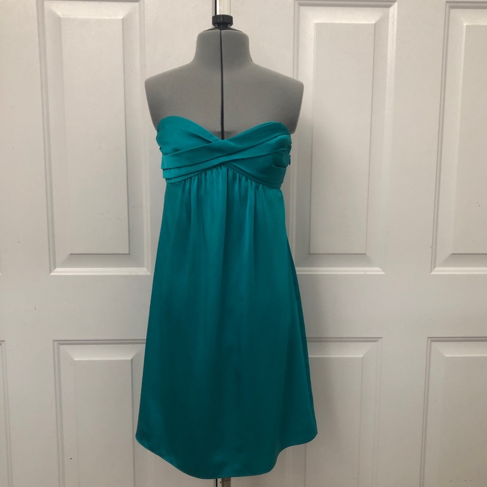 BCBGMAXAZRIA Strapless Teal Blue Cocktail Dress With Bow | Size 02